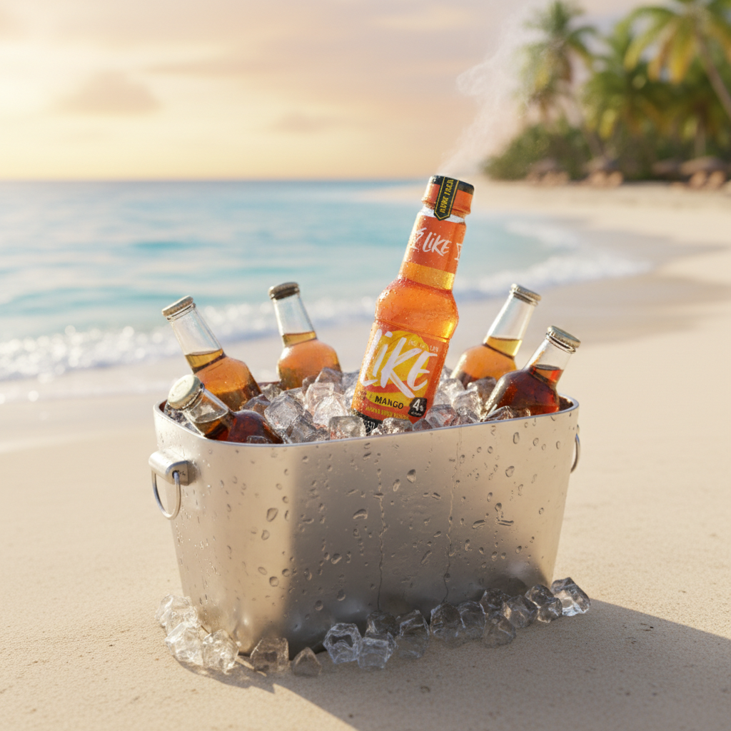 Cooler na praia com bebida